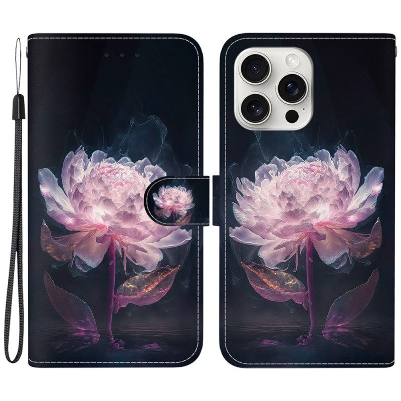 Kotelot iPhone 16 Pro Max Puhelinkuoret Violetti Pioni Hihnalla