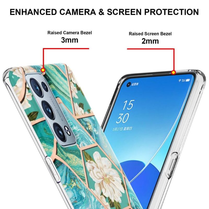 Kuori Oppo Reno 6 Pro 5G Marmori Ja Valkoiset Kukat