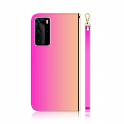 Kotelot Huawei P40 Pro Faux Leather Mirror Effect - Vaaleanpunainen