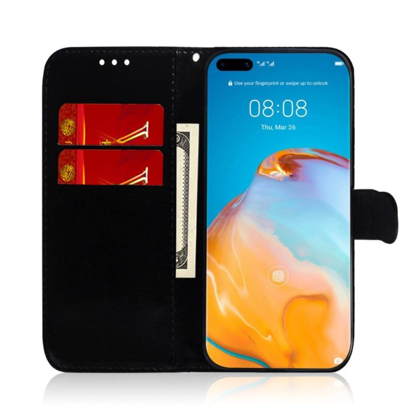 Kotelot Huawei P40 Pro Faux Leather Mirror Effect - Vaaleanpunainen