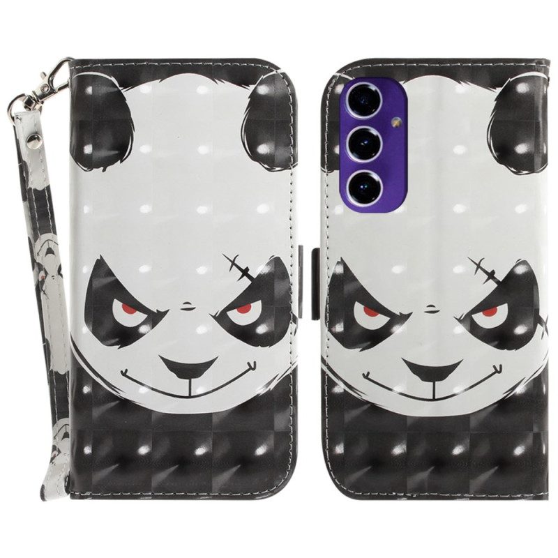 Nahkakotelo Samsung Galaxy S24 Fe Vihainen Panda Hihnalla