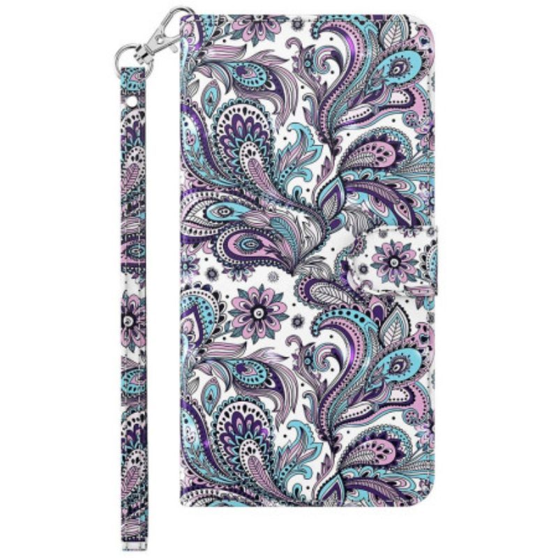 Flip Case Samsung Galaxy S23 Plus 5G Suojaketju Kuori Strappy Paisley -kuvio