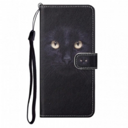 Nahkakotelo Moto G71 5G Suojaketju Kuori Strappy Black Cat Eyes