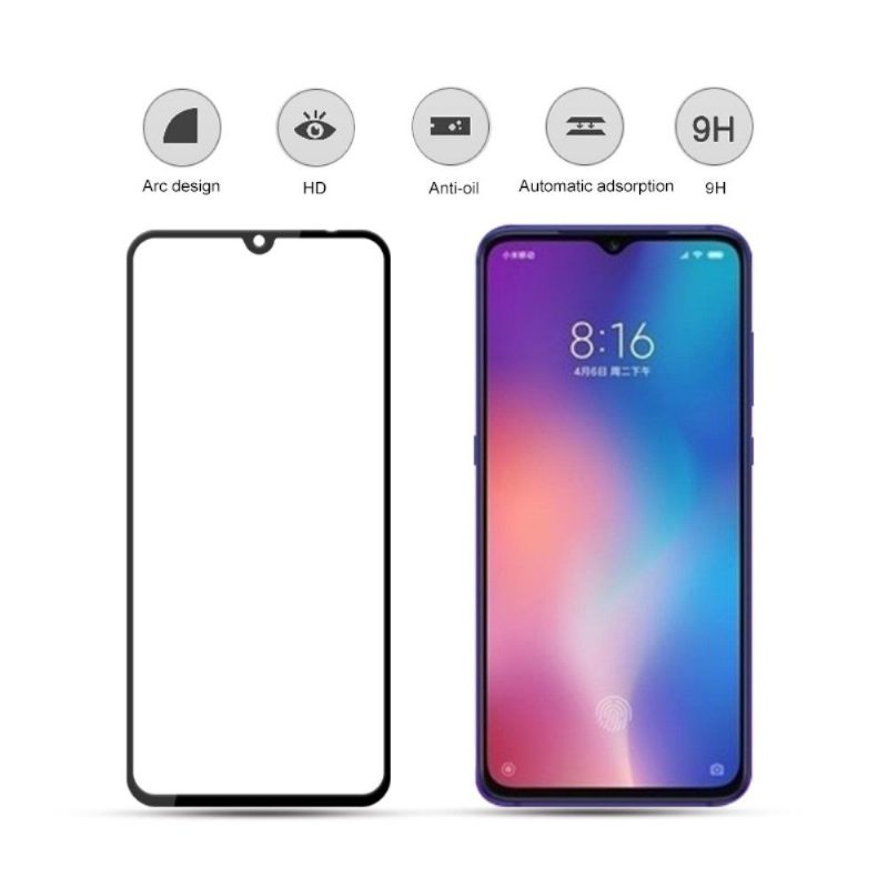 Xiaomi Mi 9 - Täysikokoinen Karkaistu Lasi Näytönsuoja - Musta