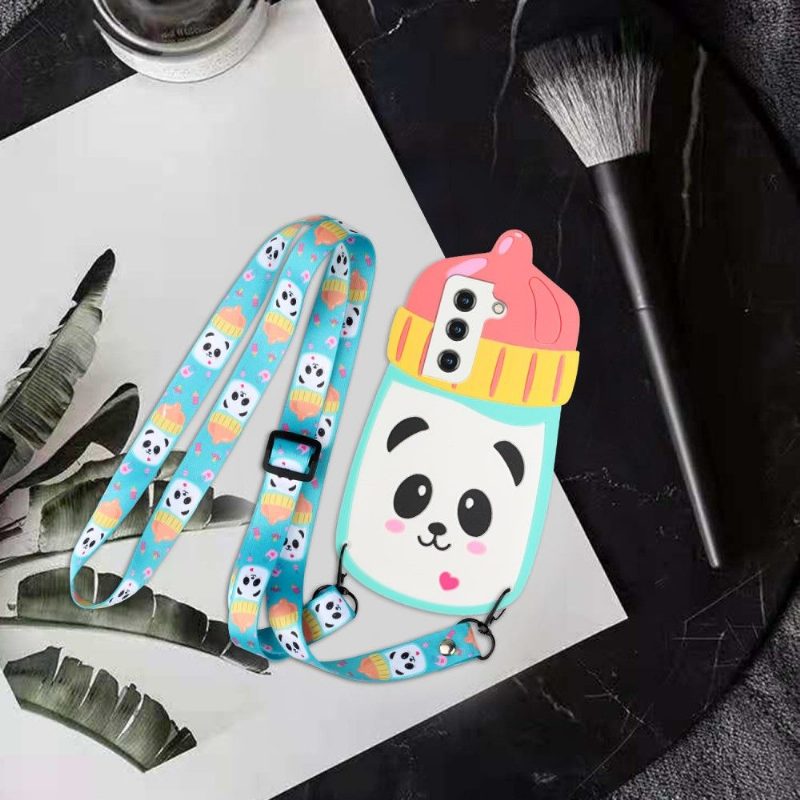 Kuori Samsung Galaxy S22 5G Suojakuori 3d Panda Tuttipullo Hihnalla