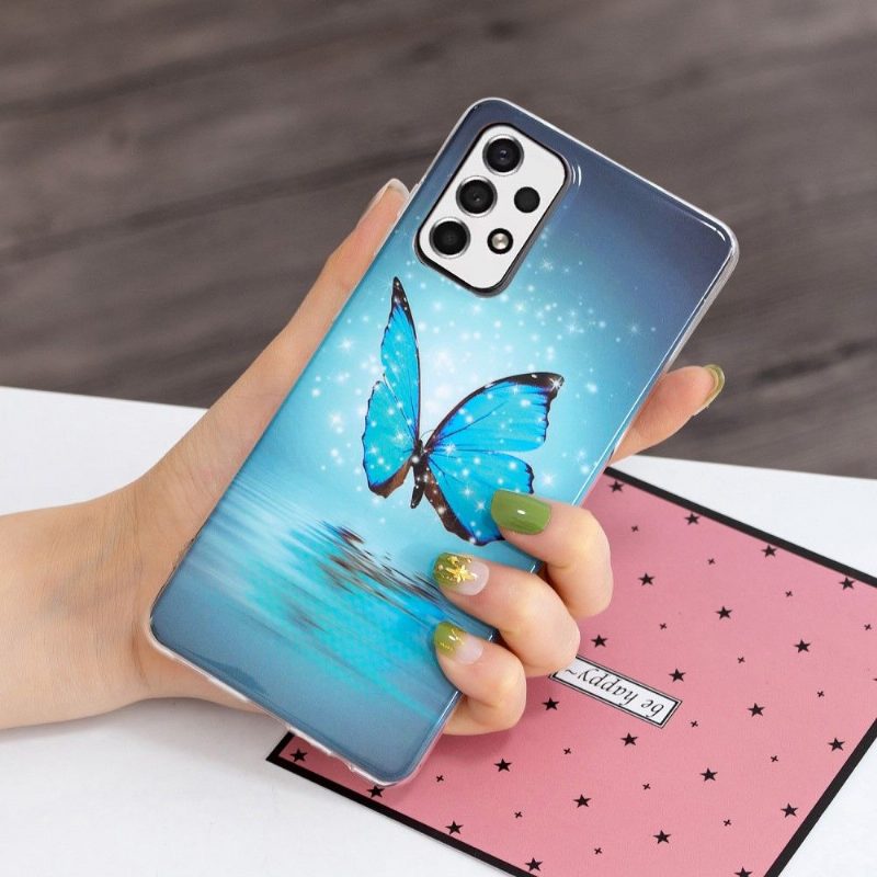 Kuori Samsung Galaxy A53 5G Suojakuori Luminous Blue Butterfly