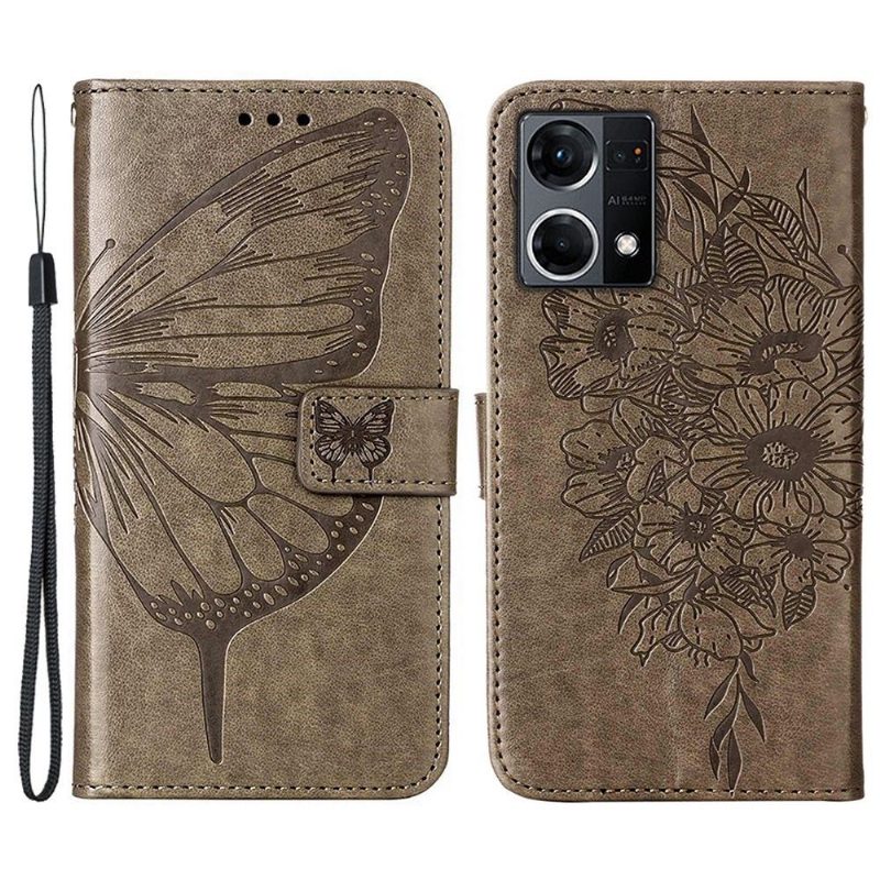 Kotelot Oppo Reno 7 Butterfly Flower -korttikotelo