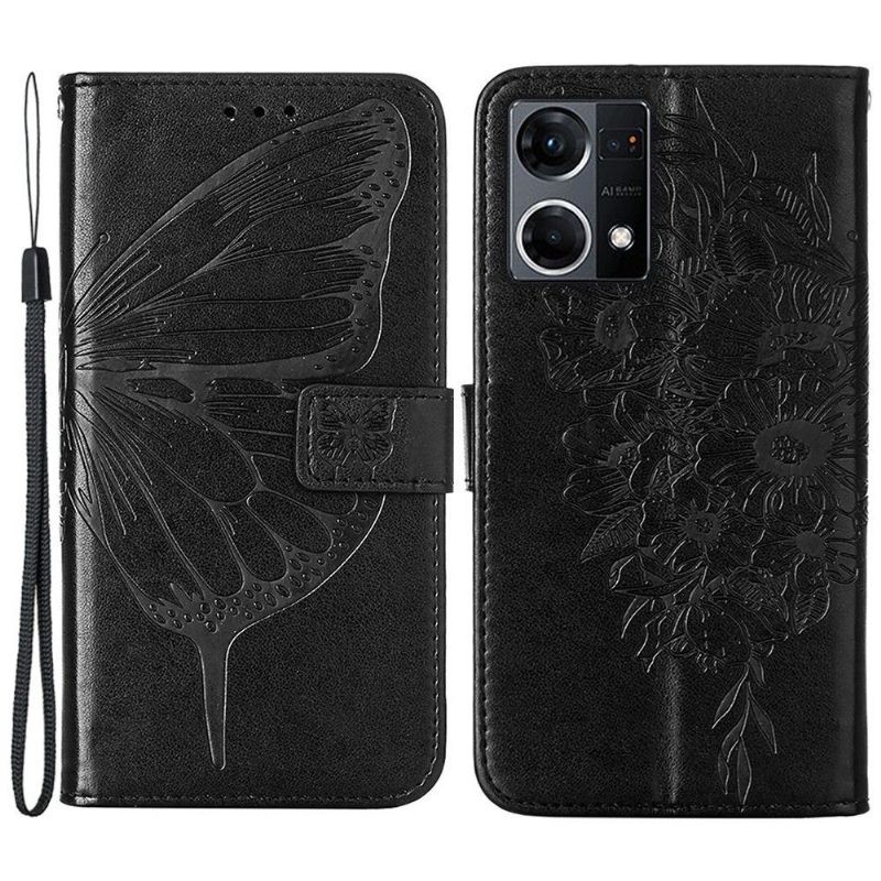 Kotelot Oppo Reno 7 Butterfly Flower -korttikotelo