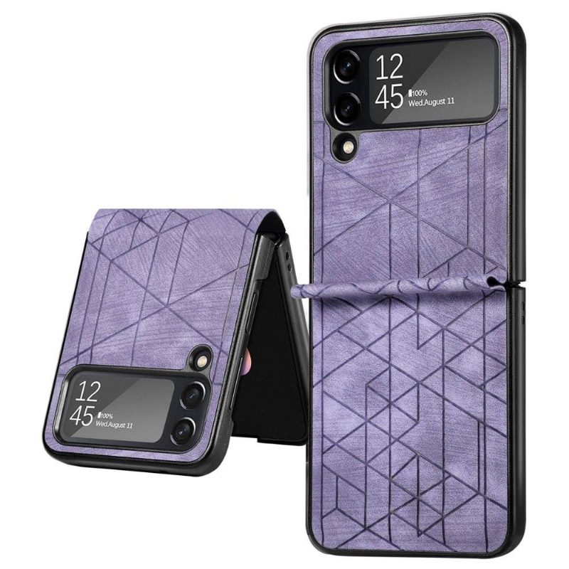 Kuori Samsung Galaxy Z Flip 3 5G Hemming Kotelot Flip Geometriset Linjat Nahkaefekti