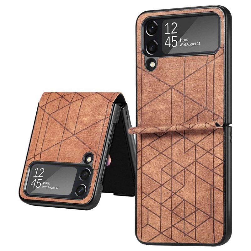 Kuori Samsung Galaxy Z Flip 3 5G Hemming Kotelot Flip Geometriset Linjat Nahkaefekti