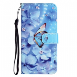 Flip Case Samsung Galaxy S23 5G Suojaketju Kuori Strappy Diamond Perhoset