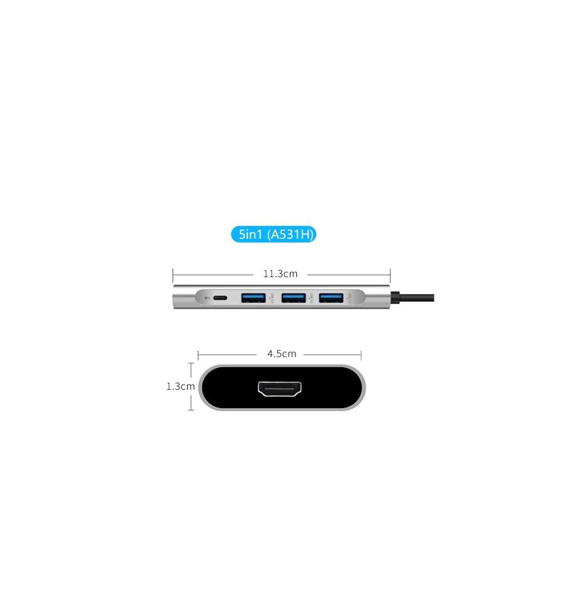 Usb-C-Hdmi/Usb-Keskittimen Sovitin Tietokoneeseen - Harmaa