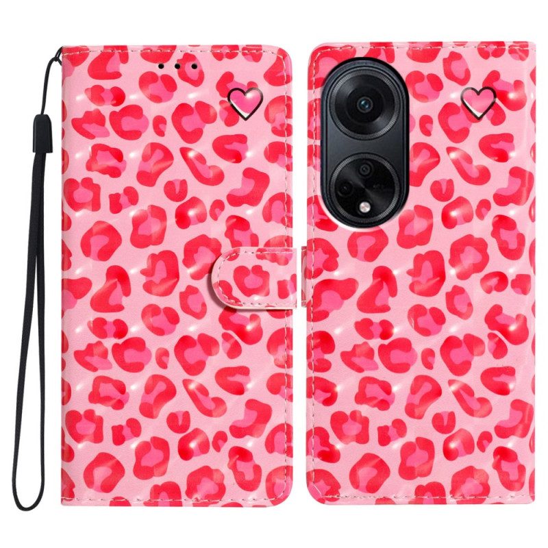 Kotelot Oppo A98 5g 3d Pink Leopard Hihnalla