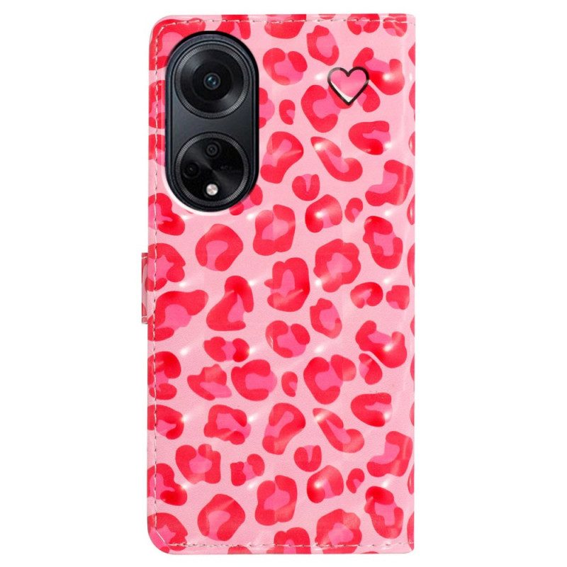 Kotelot Oppo A98 5g 3d Pink Leopard Hihnalla