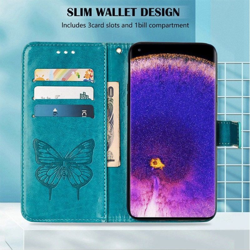 Flip Case Oppo Find X5 Pro Hemming Butterfly Flower -korttikotelo