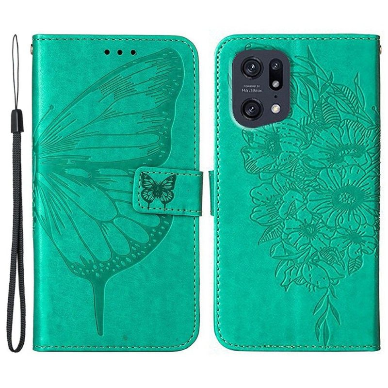 Flip Case Oppo Find X5 Pro Hemming Butterfly Flower -korttikotelo