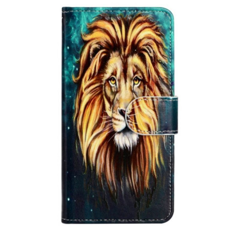 Nahkakotelo iPhone 15 Suojaketju Kuori Lion Graphic Kaulanauha