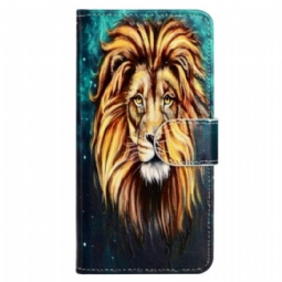 Nahkakotelo iPhone 15 Suojaketju Kuori Lion Graphic Kaulanauha