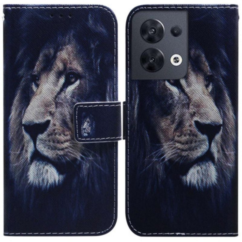 Flip Case Oppo Reno 8 Suojaketju Kuori Lanyard Lion