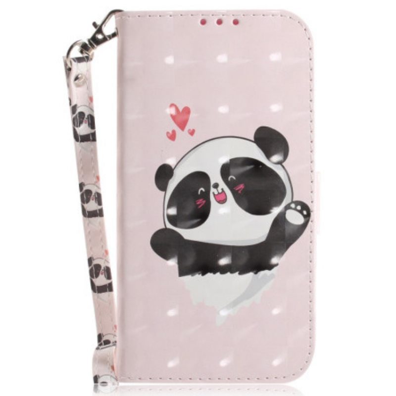 Nahkakotelo Oppo Reno 8 Panda Love With Lanyard