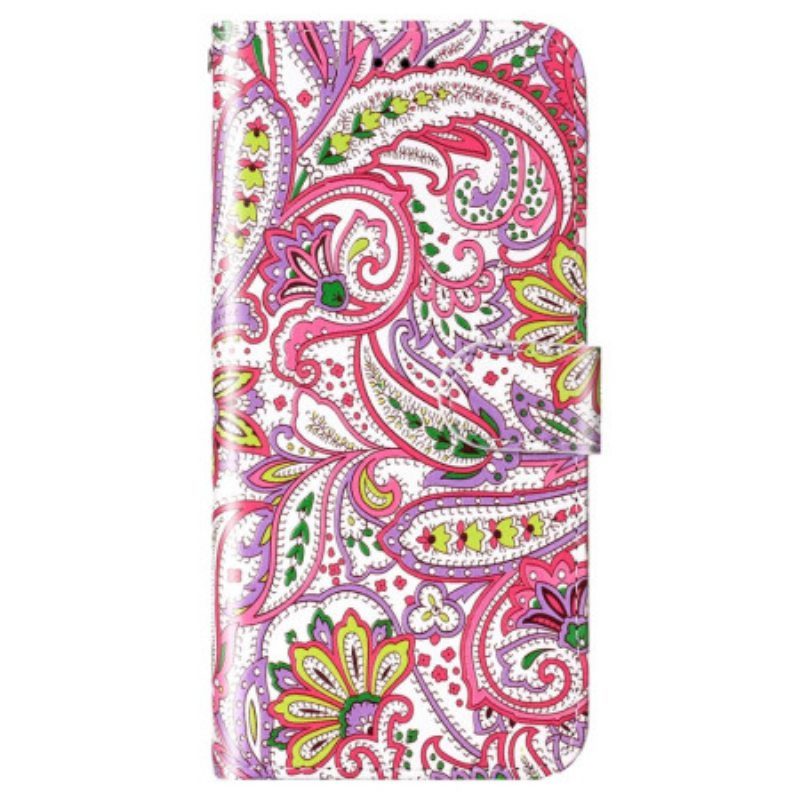 Nahkakotelo Xiaomi 12 Lite Suojaketju Kuori Strappy Paisley -kuvio