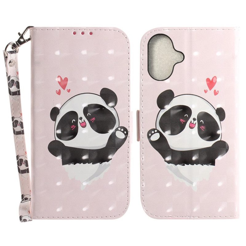 Kotelot iPhone 16 Panda Love Hihnalla