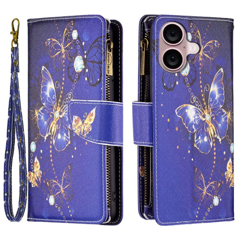 Kotelot iPhone 16 Purple Butterflies -lompakko