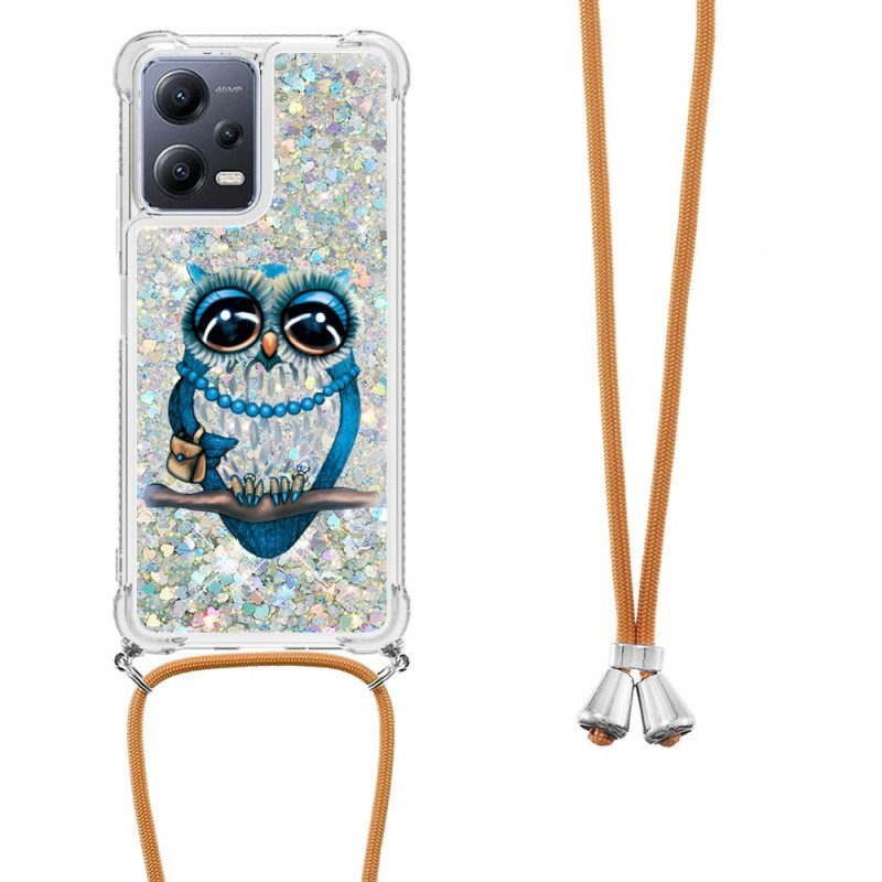 Case Poco X5 5G Kiristysnyörillä Paljetti Kiristysnyöri Miss Owl