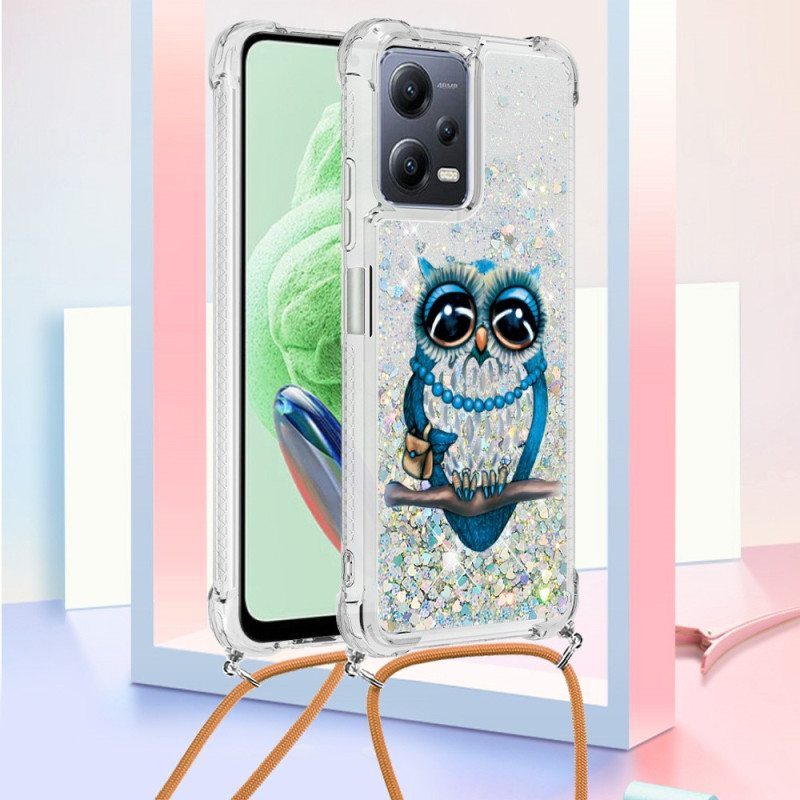 Case Poco X5 5G Kiristysnyörillä Paljetti Kiristysnyöri Miss Owl