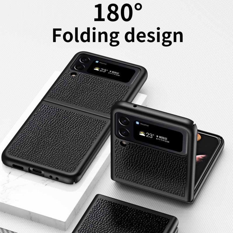 Case Samsung Galaxy Z Flip 4 Kotelot Flip Aito Litchi Värillinen Nahka