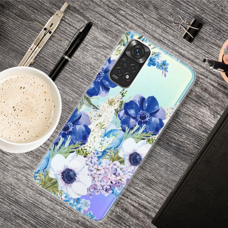 Case Xiaomi Redmi Note 11 / 11S Saumaton Akvarelli Siniset Kukat