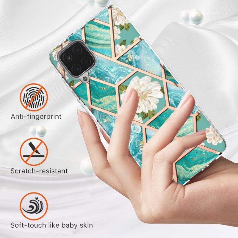 Case Samsung Galaxy A12 Marmori Ja Valkoiset Kukat