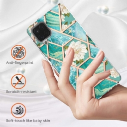 Case Samsung Galaxy A12 Marmori Ja Valkoiset Kukat