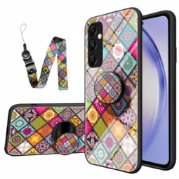 Case Samsung Galaxy A55 5g Puhelinkuoret Tuki- Ja Patchwork-hihnalla