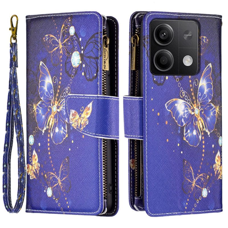 Kotelot Xiaomi Redmi Note 13 5g Purple Butterflies -lompakko Hihnalla Suojakuori