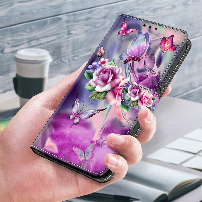 Kotelot Xiaomi Redmi Note 13 5g Purppuraisia Perhosia Ja Kukkia Suojakuori