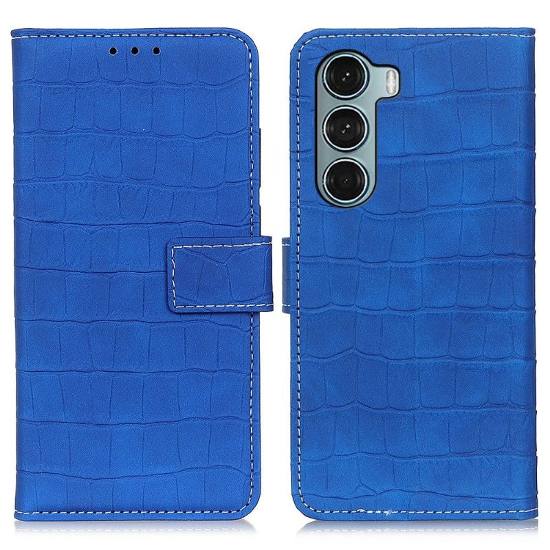 Flip Case Motorola Moto G200 5G Hemming Keinonahka Croc Look