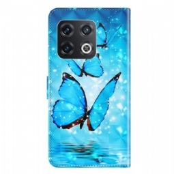 Nahkakotelo OnePlus 10 Pro Sparkling Blue Butterflies