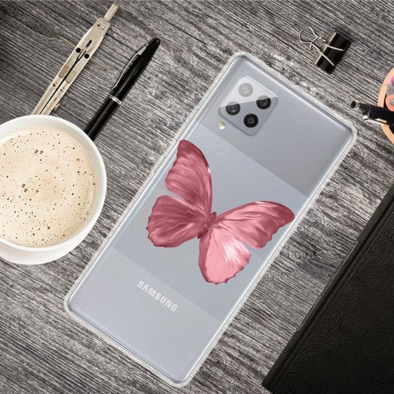 Case Samsung Galaxy A42 5G Vaaleanpunainen Perhonen