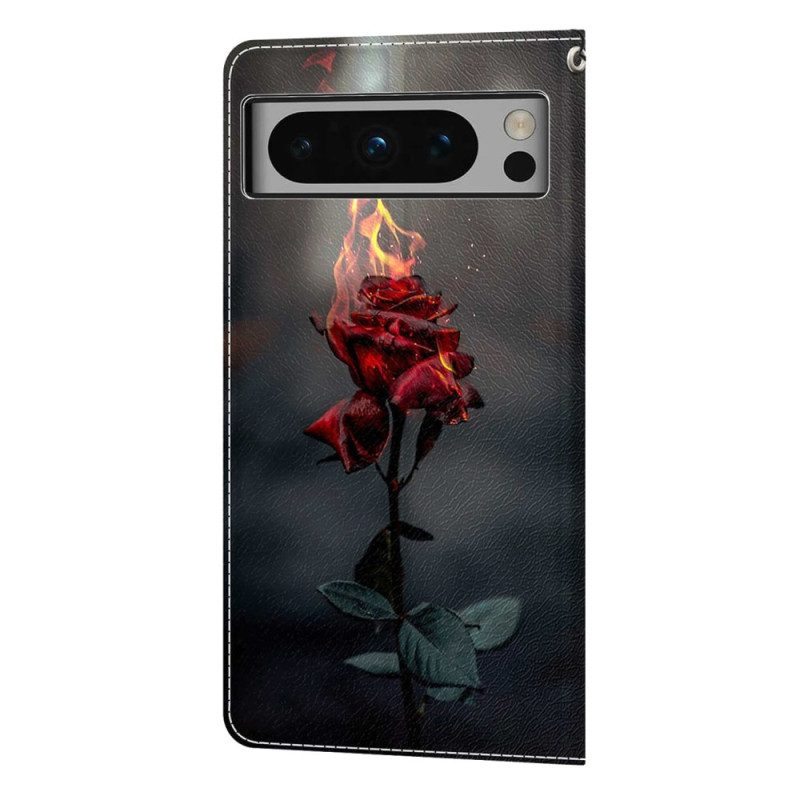 Kotelot Google Pixel 8 Pro Rose On Fire Hihnalla