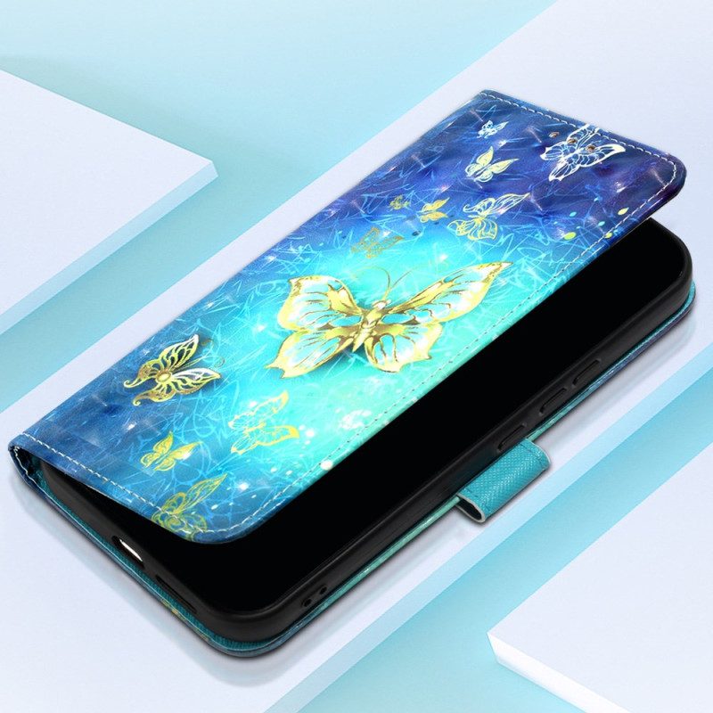 Nahkakotelo Oppo Reno 11 Pro 5g Kultaisia Perhosia