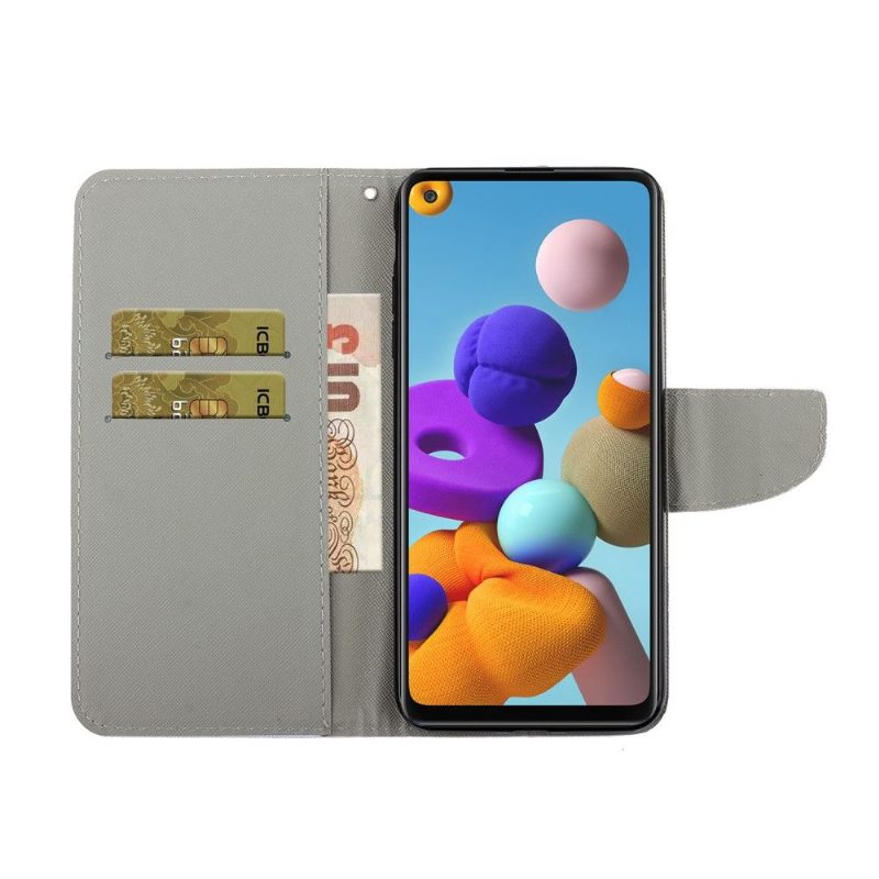 Flip Case Samsung Galaxy A21s Hemming Sininen Perhonen