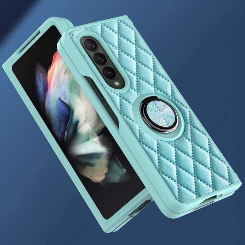 Case Samsung Galaxy Z Fold 3 5G Tikattu Nahkaefekti Tukirenkaalla