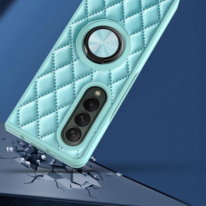 Case Samsung Galaxy Z Fold 3 5G Tikattu Nahkaefekti Tukirenkaalla