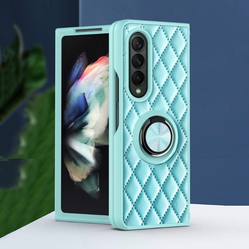 Case Samsung Galaxy Z Fold 3 5G Tikattu Nahkaefekti Tukirenkaalla