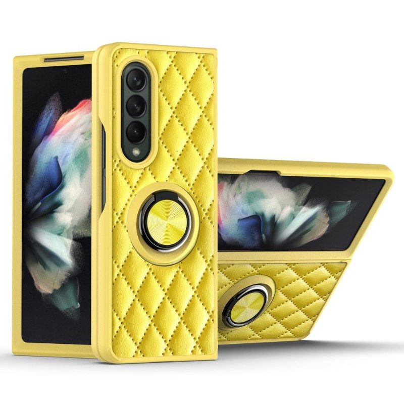 Case Samsung Galaxy Z Fold 3 5G Tikattu Nahkaefekti Tukirenkaalla