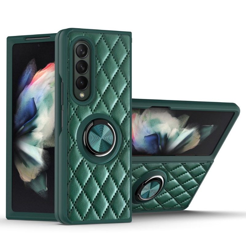 Case Samsung Galaxy Z Fold 3 5G Tikattu Nahkaefekti Tukirenkaalla