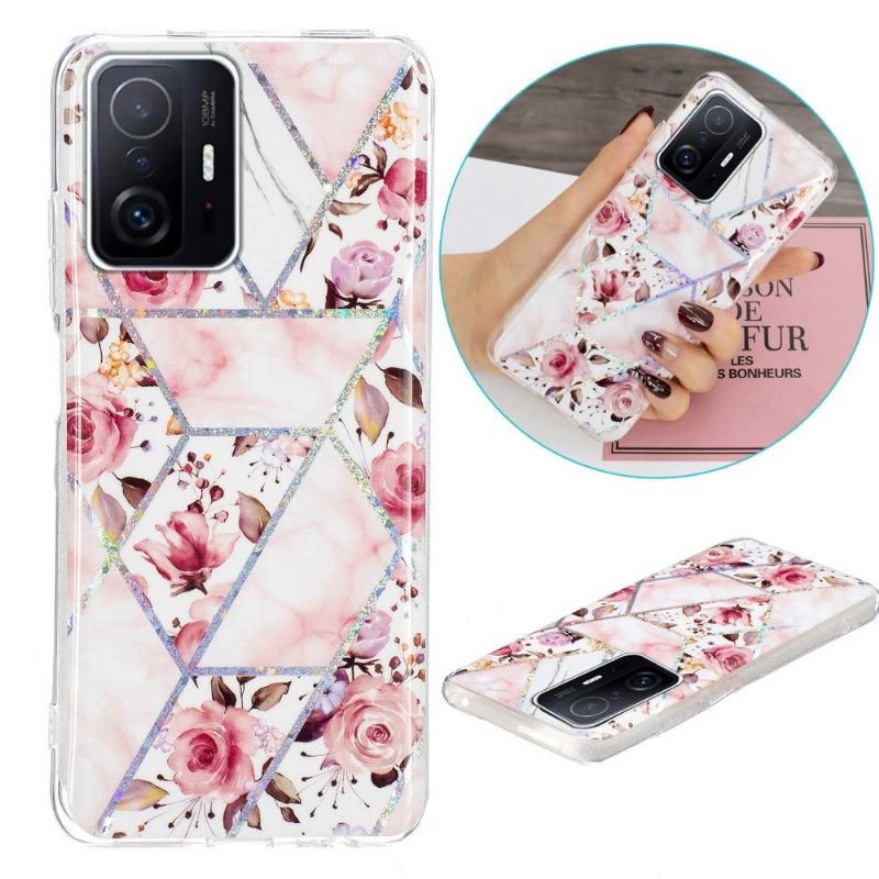 Case Xiaomi 11T / 11T Pro Murtumaton Puhelinkuoret Silikonimarmori Ja Kukat