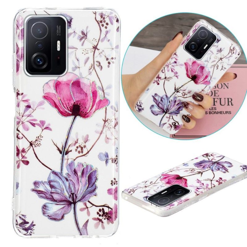 Case Xiaomi 11T / 11T Pro Murtumaton Puhelinkuoret Silikonivioletti Kukka