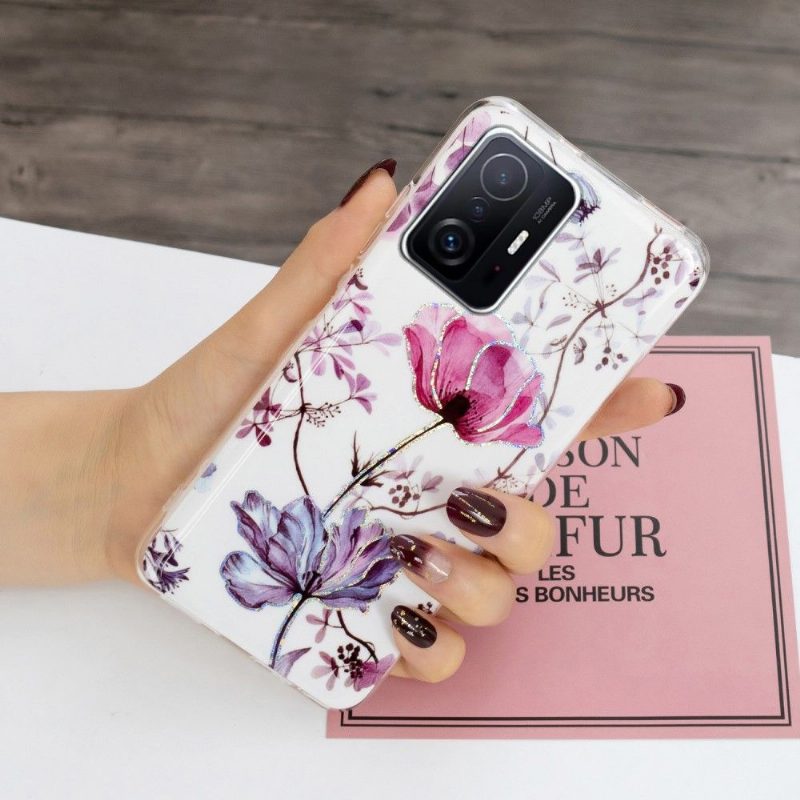 Case Xiaomi 11T / 11T Pro Murtumaton Puhelinkuoret Silikonivioletti Kukka